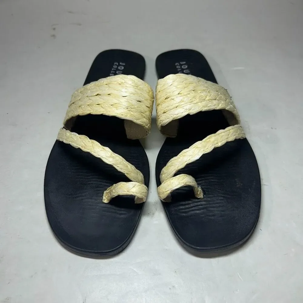 Journee Collection Womens 10 Off White Zindy Slip On Flat Sandals NIB KP4